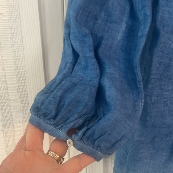 120% LINO Lisette Linen Top Blue Jewels Size 40/4 Italian Luxury Top NWOT - Picture 8 of 8